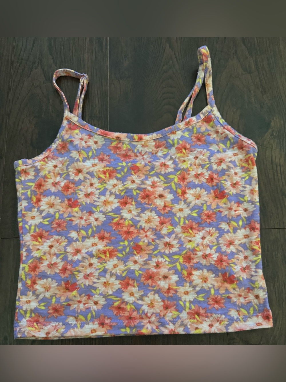 Floral Spaghetti-Strap Tank Top in Lavender and Coral